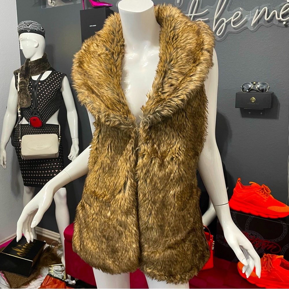 Stetson Brown Faux Fur Sleeveless Vest Western Boho Vegan Mob Wife Y2K Cowgirl